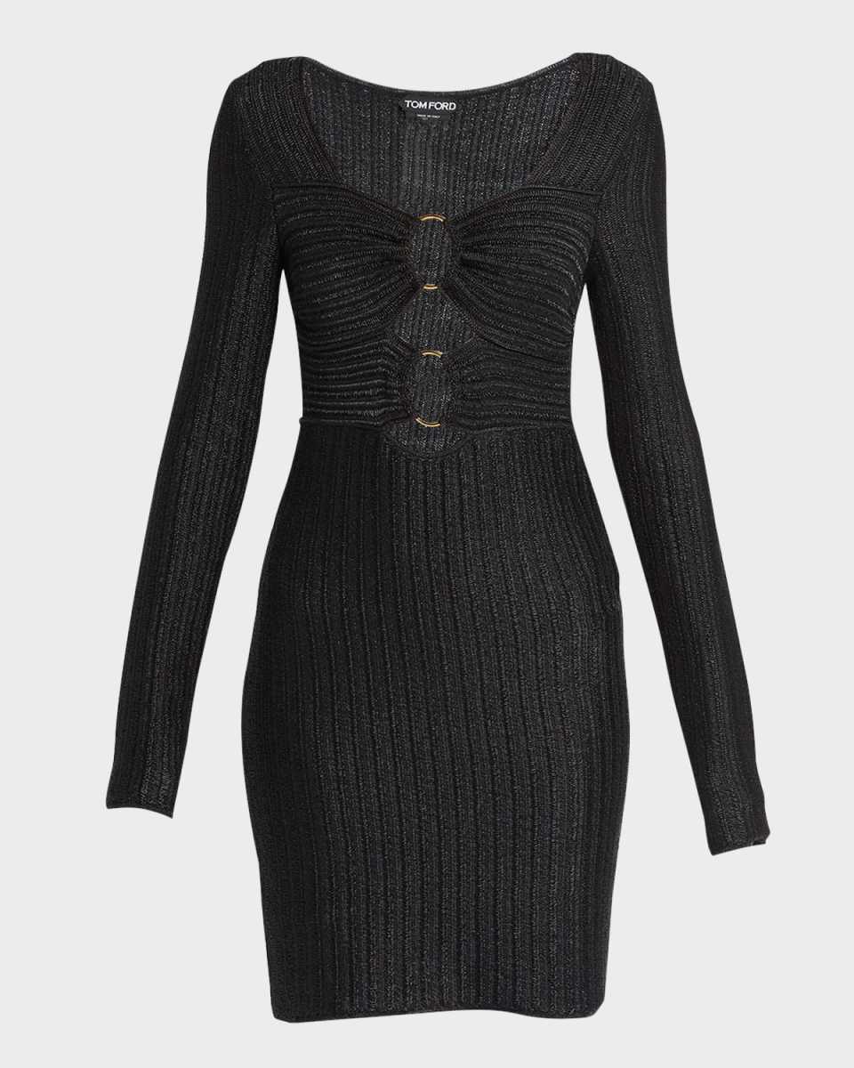 Metallic Wool Knit Dress with Front Cutouts